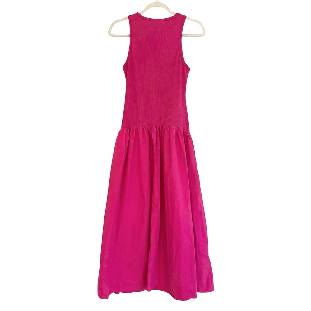 Aqua Mixed Media Drop Waist Midi Dress in Fuchsia Pink - Size M - Picture 3 of 6